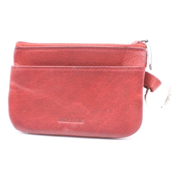 Fossil Red Genuine Leather Mini Coin Purse Wallet Zippers Pockets w/ Key Ring - Picture 2 of 10